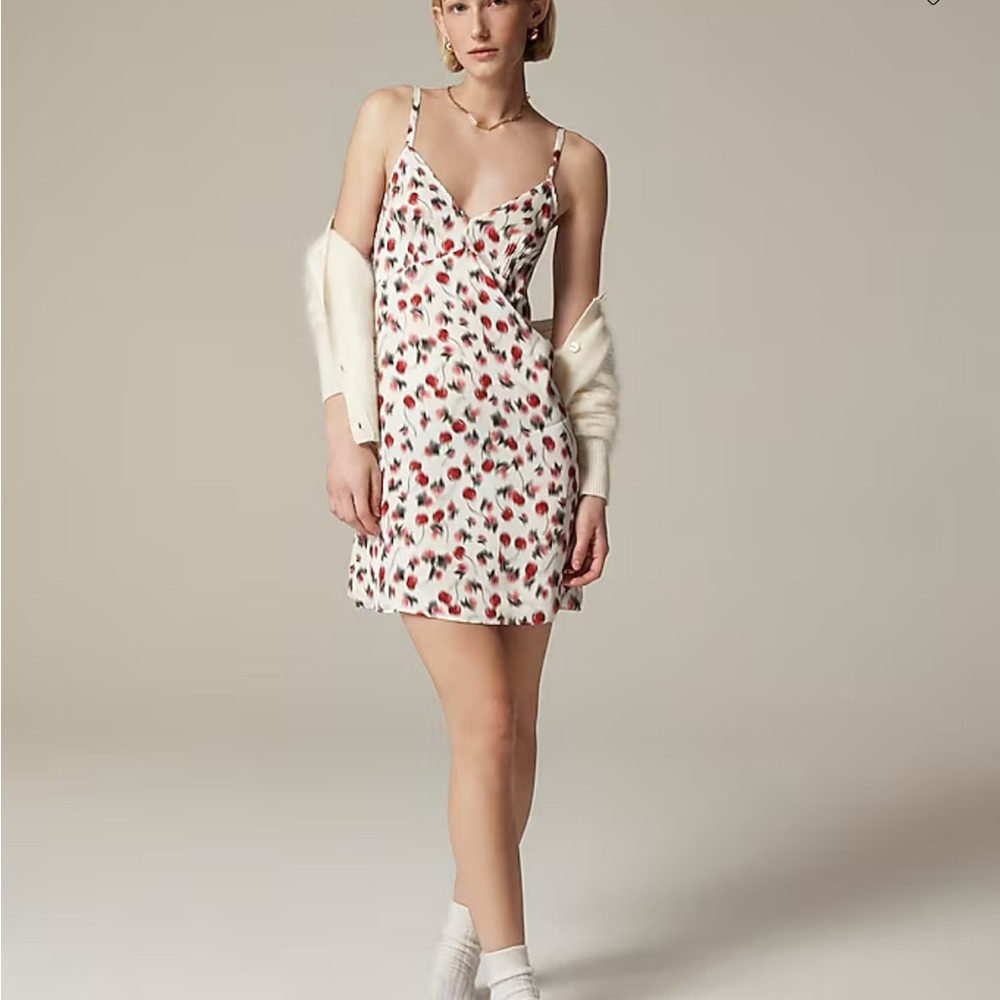 J Crew Soft shine slip dress in blurry cherry print